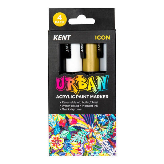 Kent Urban Acrylic Paint Markers Medium Nib 6mm Icon Pack 4