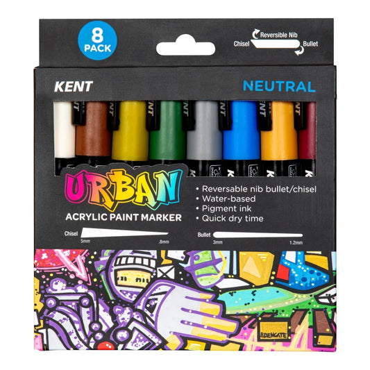 Kent Urban Acrylic Paint Markers Medium Nib 6mm Neutral Pack 8