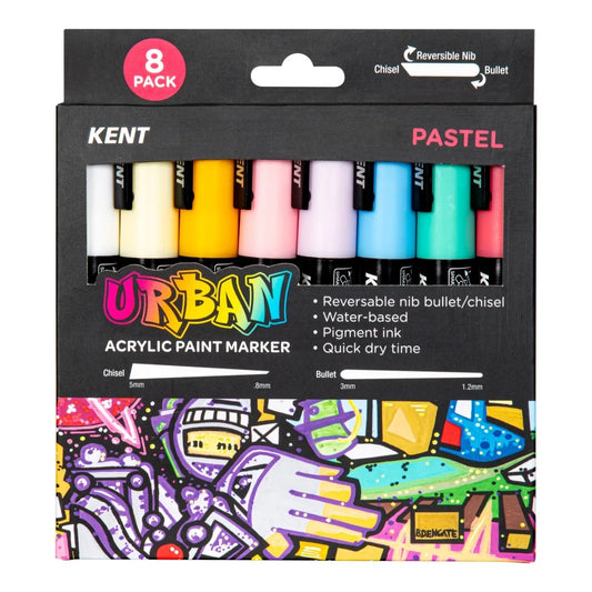 Kent Urban Acrylic Paint Markers Medium Nib 6mm Pastel Pack 8