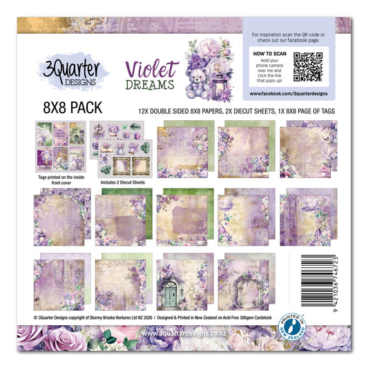 3 Quarter Designs Violet Dreams 8"x8" Paper Collection Pack