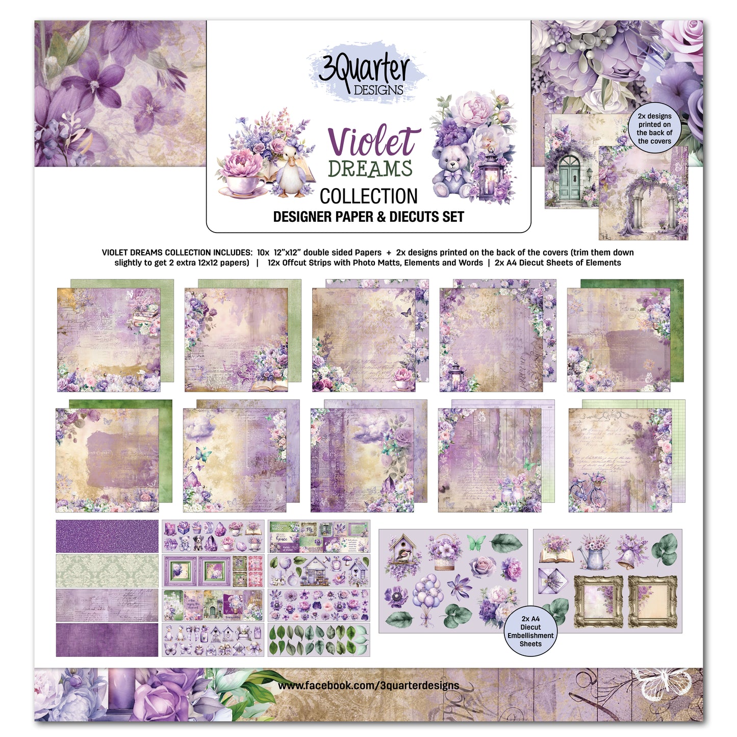3 Quarter Designs Violet Dreams 12"x12" Paper Collection Pack
