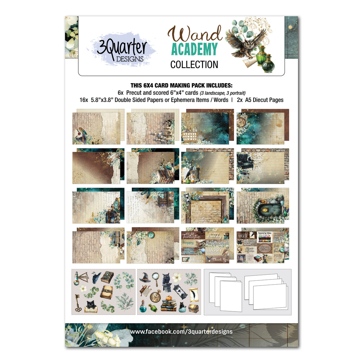 3 Quarter Designs Wand Academy 6"x4" Card Making pack