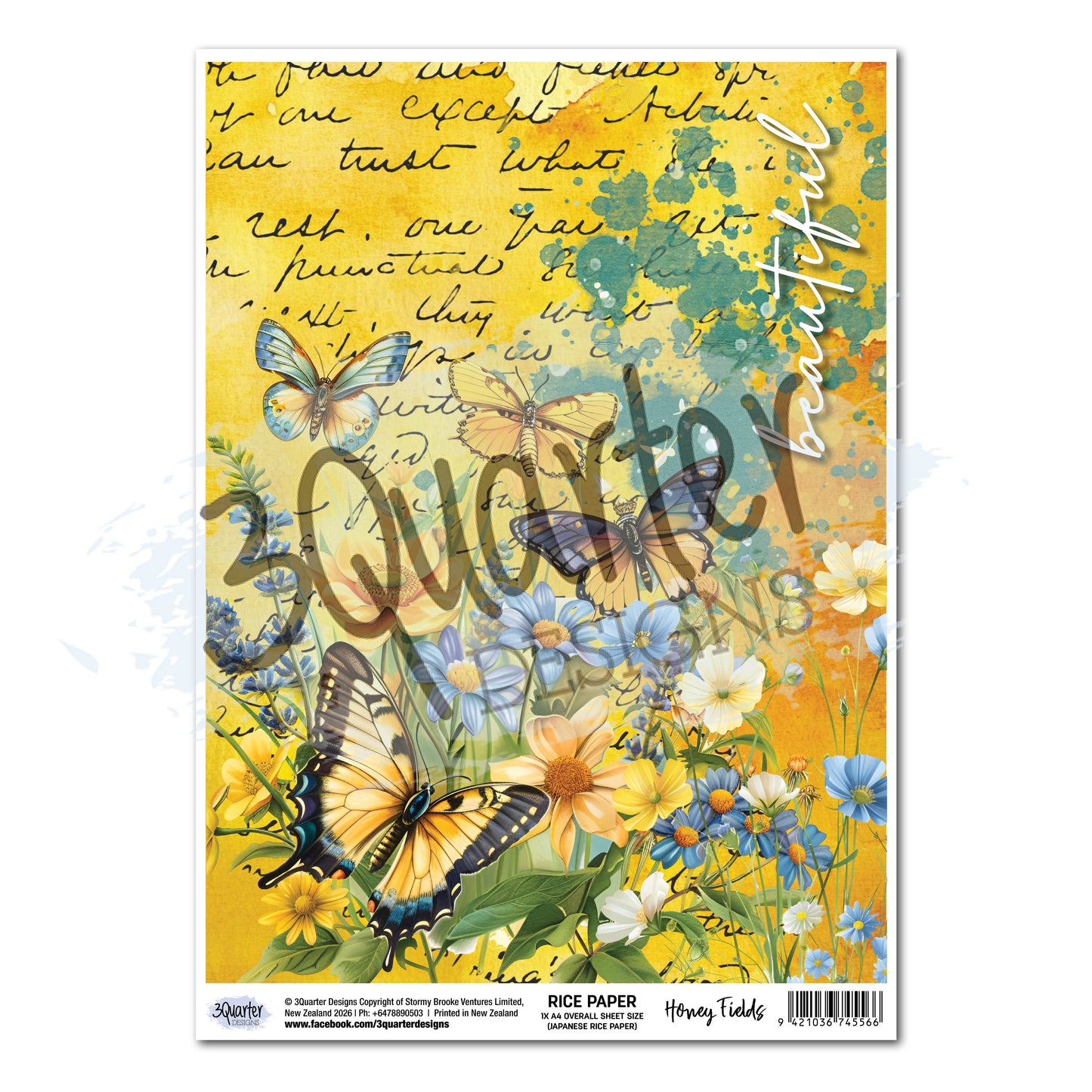 3 Quarter Designs Honey Fields A4 Rice Paper Sheet