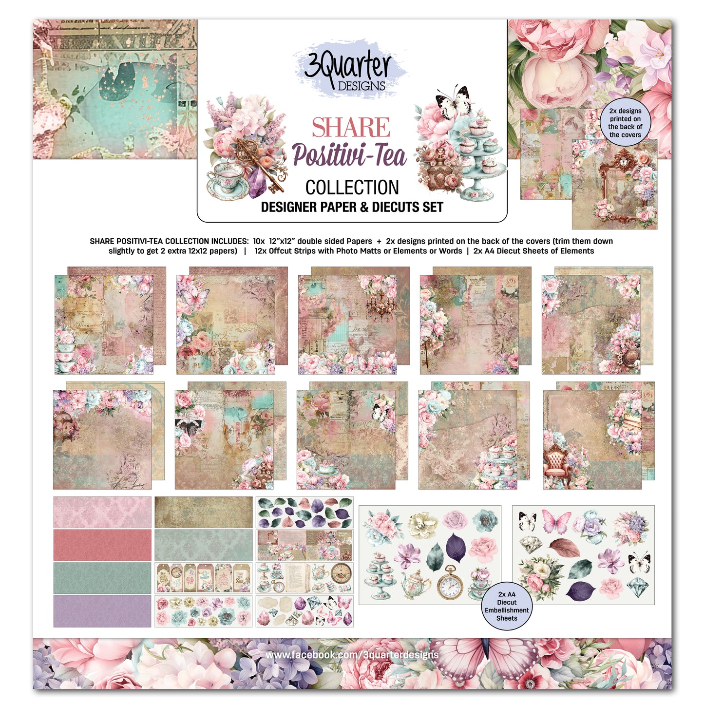 3 Quarter Designs Share Positivi-Tea 12"x12" Paper Collection Pack