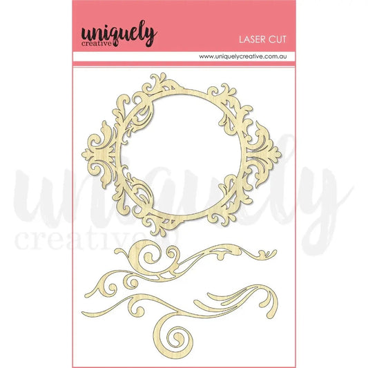 Uniquely Creative Wooden Frame and Flourishes Laser Cut Stickers