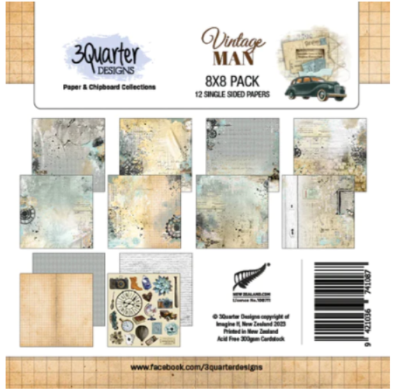 3 Quarter Designs Vintage Man 8"x8" Paper Pack