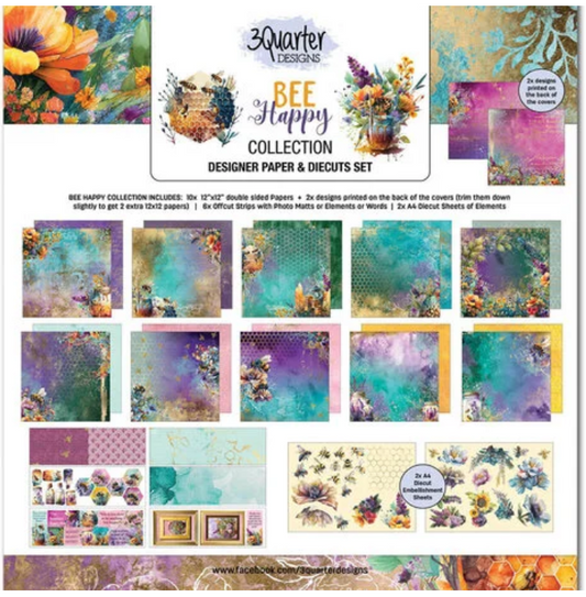 3 Quarter Designs Bee Happy 12"x12" Paper Collection Pack
