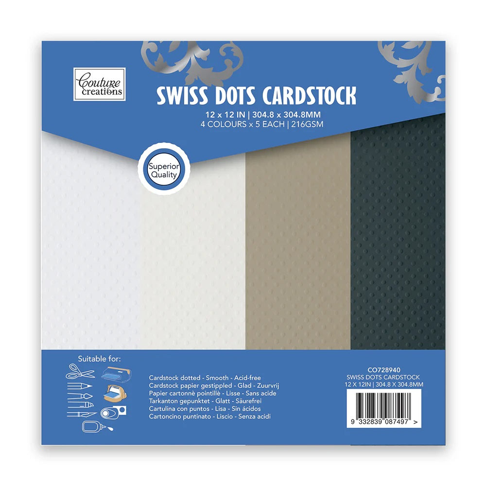 Couture Creations 12"x12" Textured Cardstock - Swiss Dots (20 sheets) 216GSM