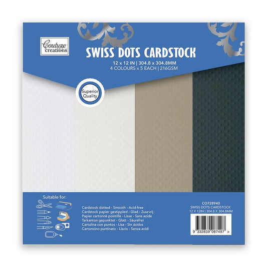 Couture Creations 12"x12" Textured Cardstock - Swiss Dots (20 sheets) 216GSM