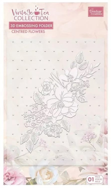 Couture Creations Vintage Tea Collection 3D Embossing Folder - Centred Flowers