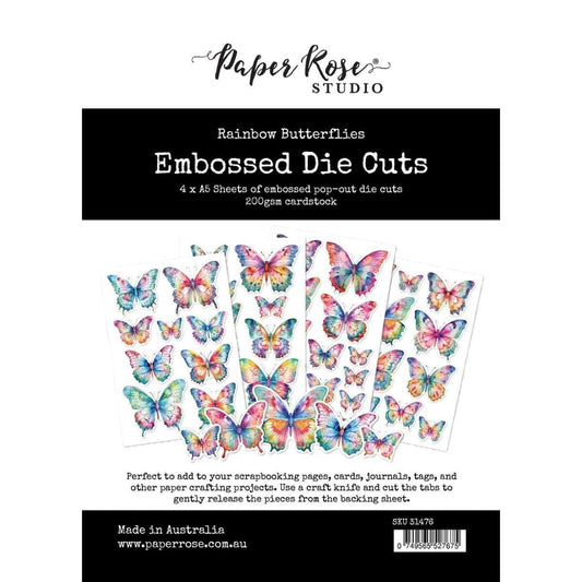 Paper Rose Rainbow Butterflies Embossed Die Cuts
