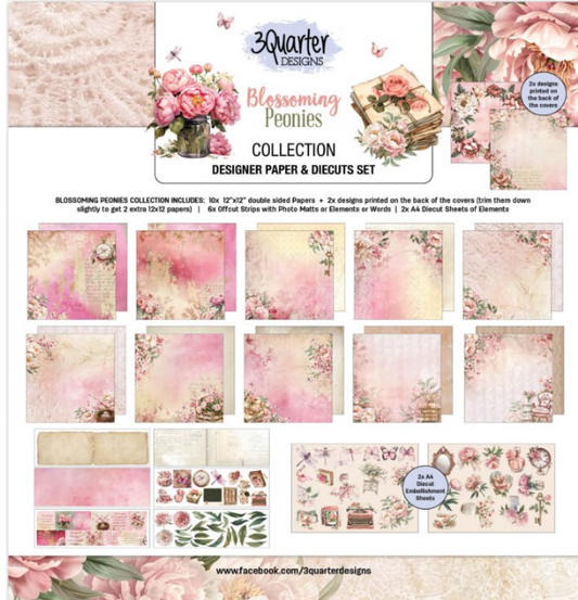 3 Quarter Designs Blossoming Peonies 12"x12" Paper Collection Pack