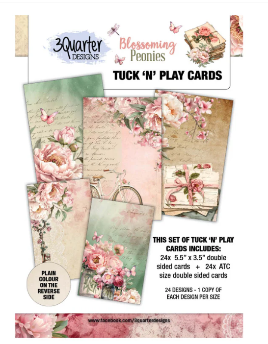 3 Quarter Designs Blossoming Peonies Tuck 'n' Play Cards