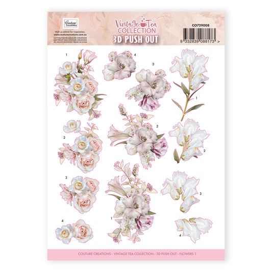 Couture Creations Vintage Tea collection 3D Push Out - Flowers 1